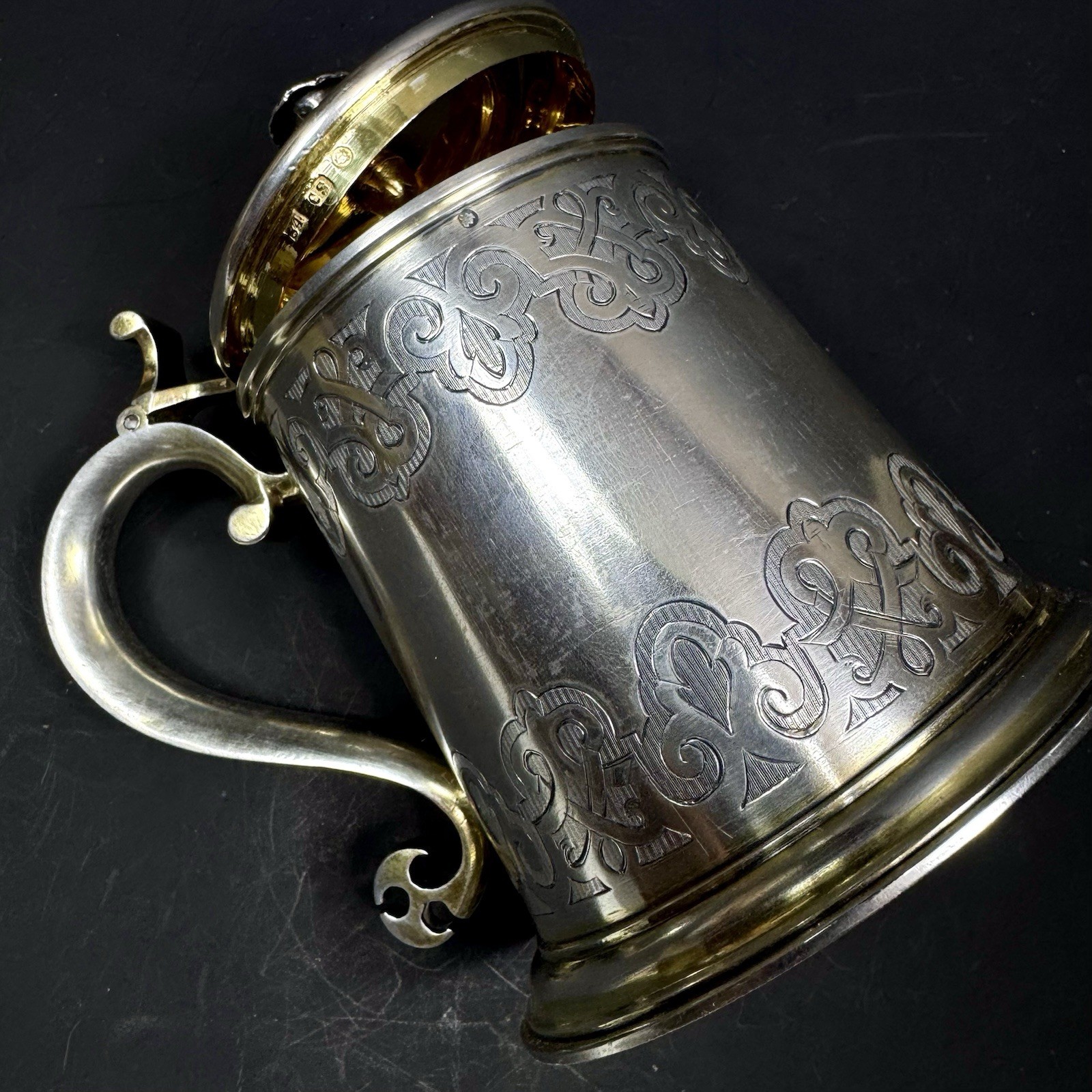 Antique Russian Imperial Silver 84 Gold Gilt Tankard 1859 Rare