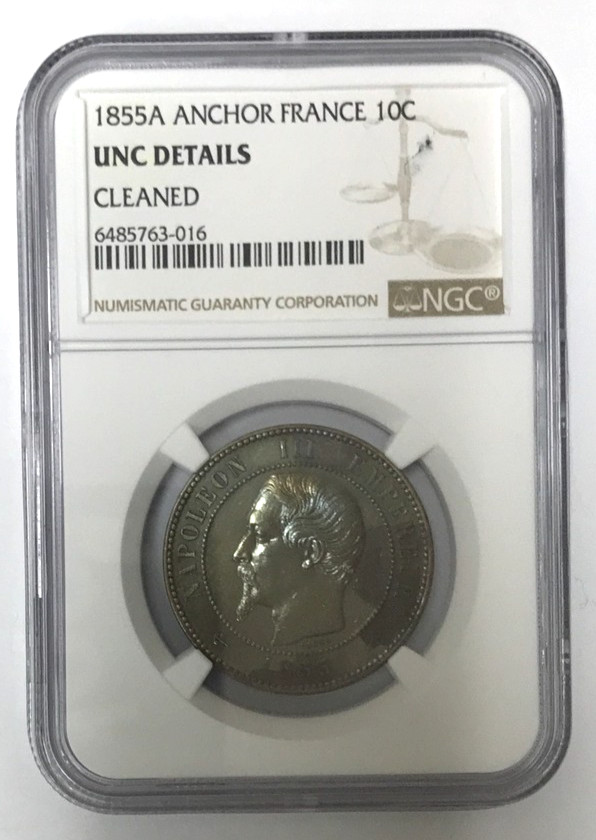 1855A Anchor France 10c UNC Details Cleaned