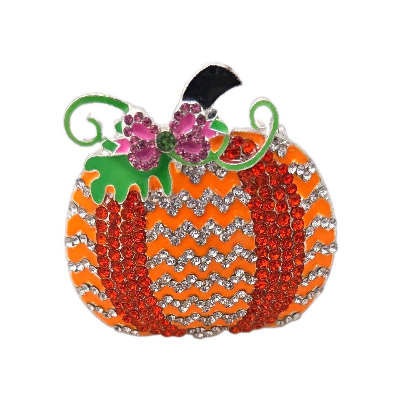 Halloween Pumpkin Enamel Rhinestone Pavé Brooch Pin Orange Halloween Pumpkin Enamel Rhinestone Pavé Brooch Pin Orange