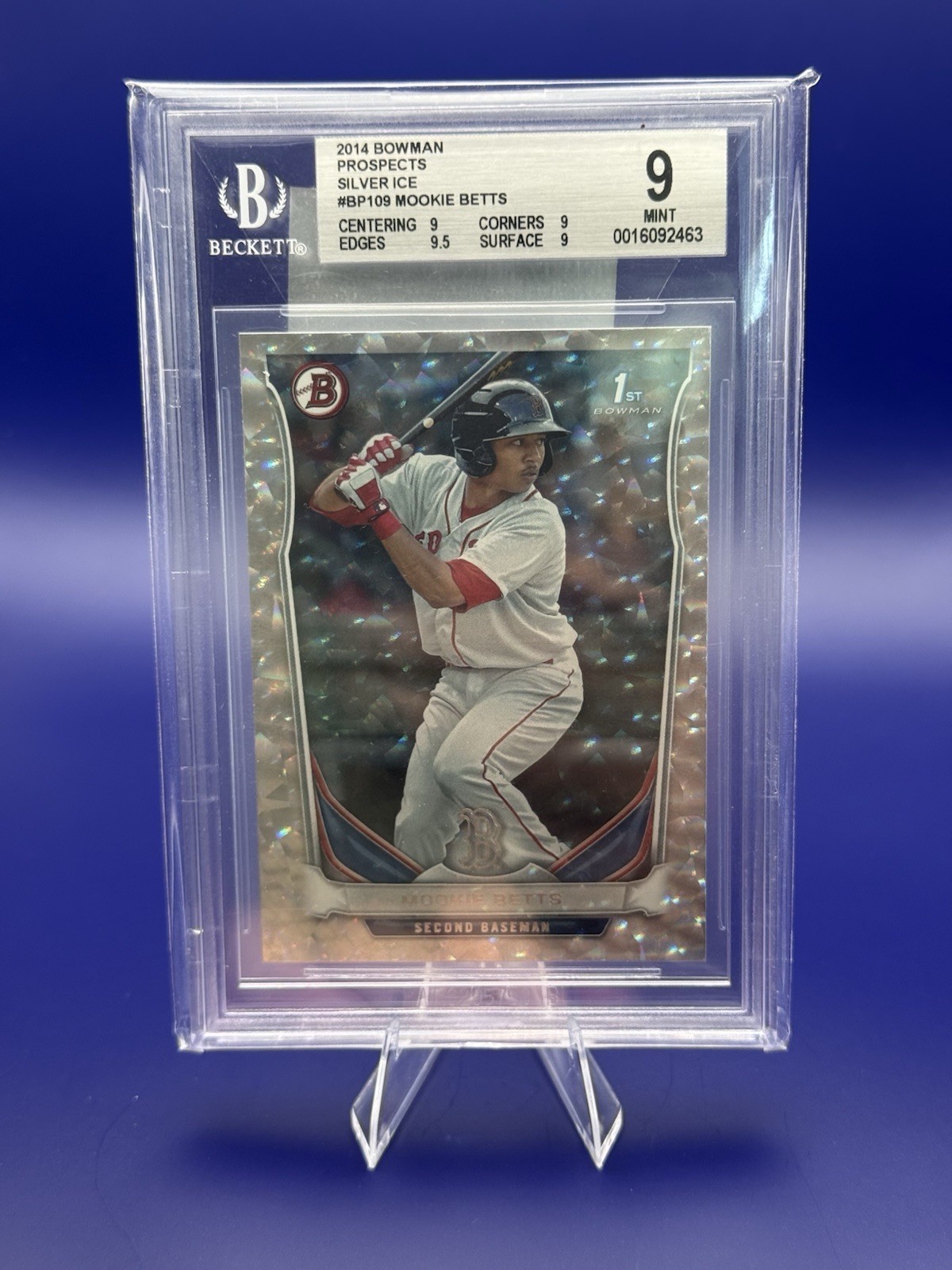 2014 Bowman Mookie Betts 1st Prospect Silver Ice Rookie RC #BP109 BGS 9 2014 Bowman Mookie Betts 1st Prospect Silver Ice Rookie RC #BP109 BGS 9