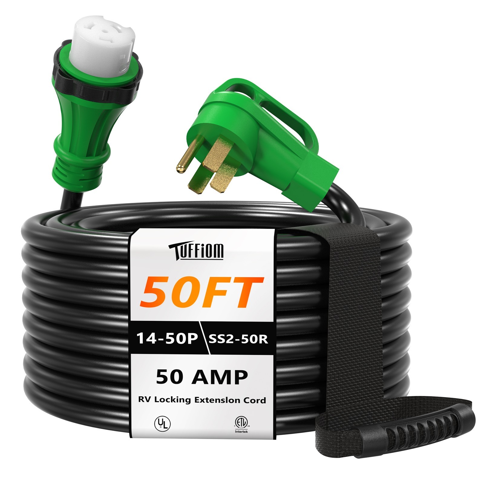 50A 50 Ft RV/EV Extension Cord, NEMA 14-50P SS2-50R Heavy Duty Cord Green