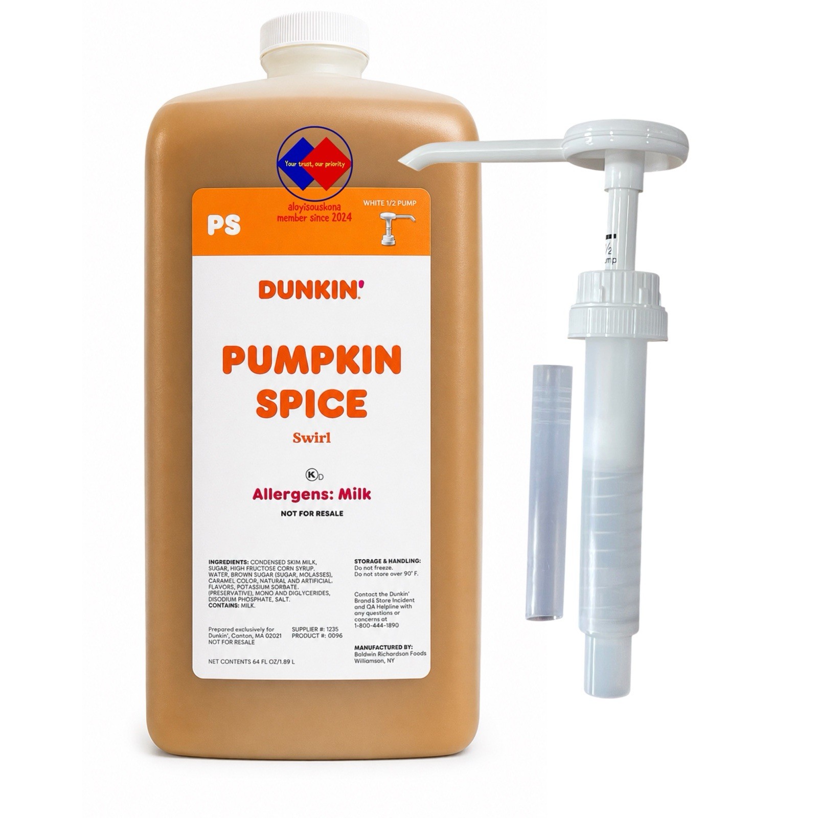 Dunkin’ Pumpkin Spice Swirl 64 FL OZ / 1.89 L Jug With Pump Dunkin’ Pumpkin Spice Swirl 64 FL OZ / 1.89 L Jug With Pump