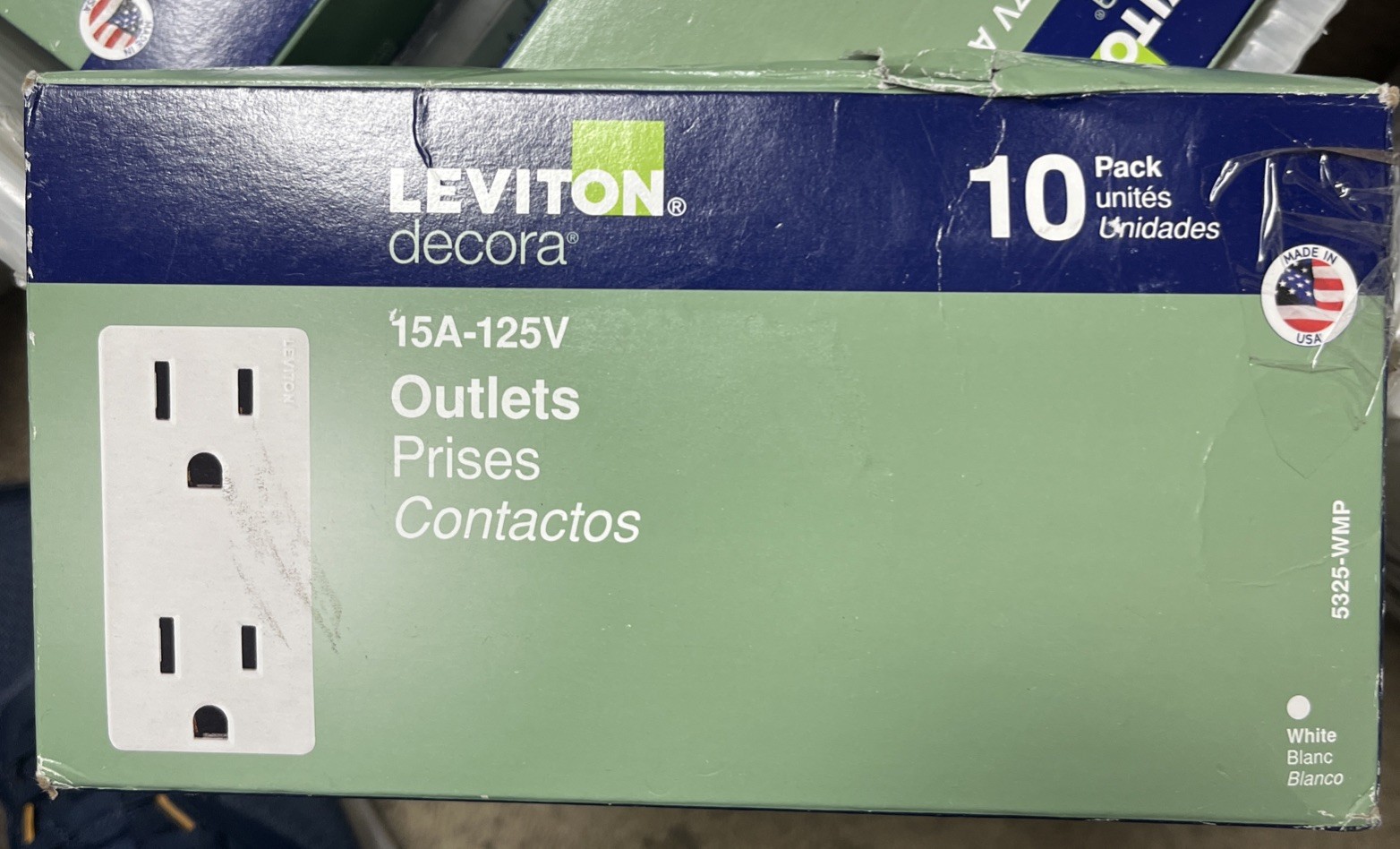 Leviton Decora 15 Amp 125 V Duplex Outlet/Receptacle, White (10-Pack) 5325-WMP