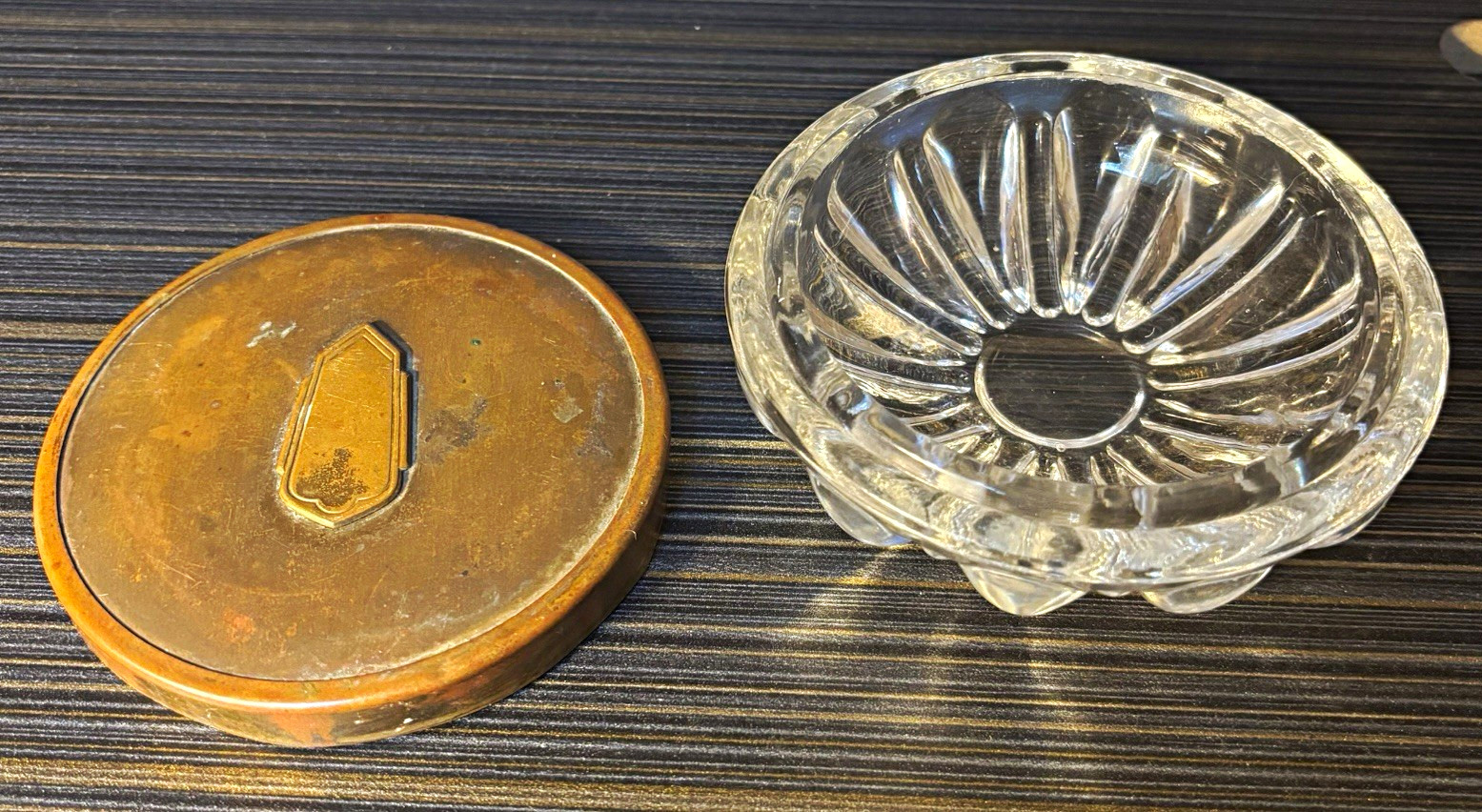 Vintage Clear Pressed Glass Powder Jar with Metal Lid - Glass & Metal Vintage Clear Pressed Glass Powder Jar with Metal Lid - Glass & Metal