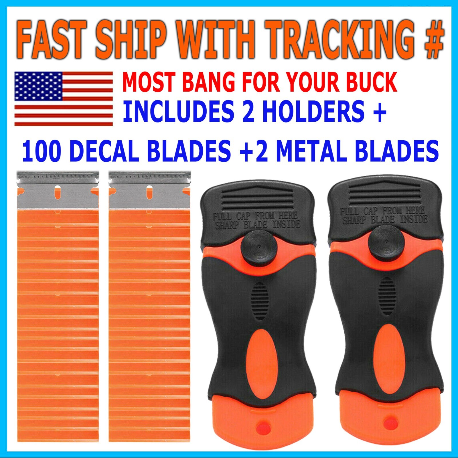 100 Pcs Plastic Razor Blades + 2 Razor Scraper Double Edged Sticker Removal Tool