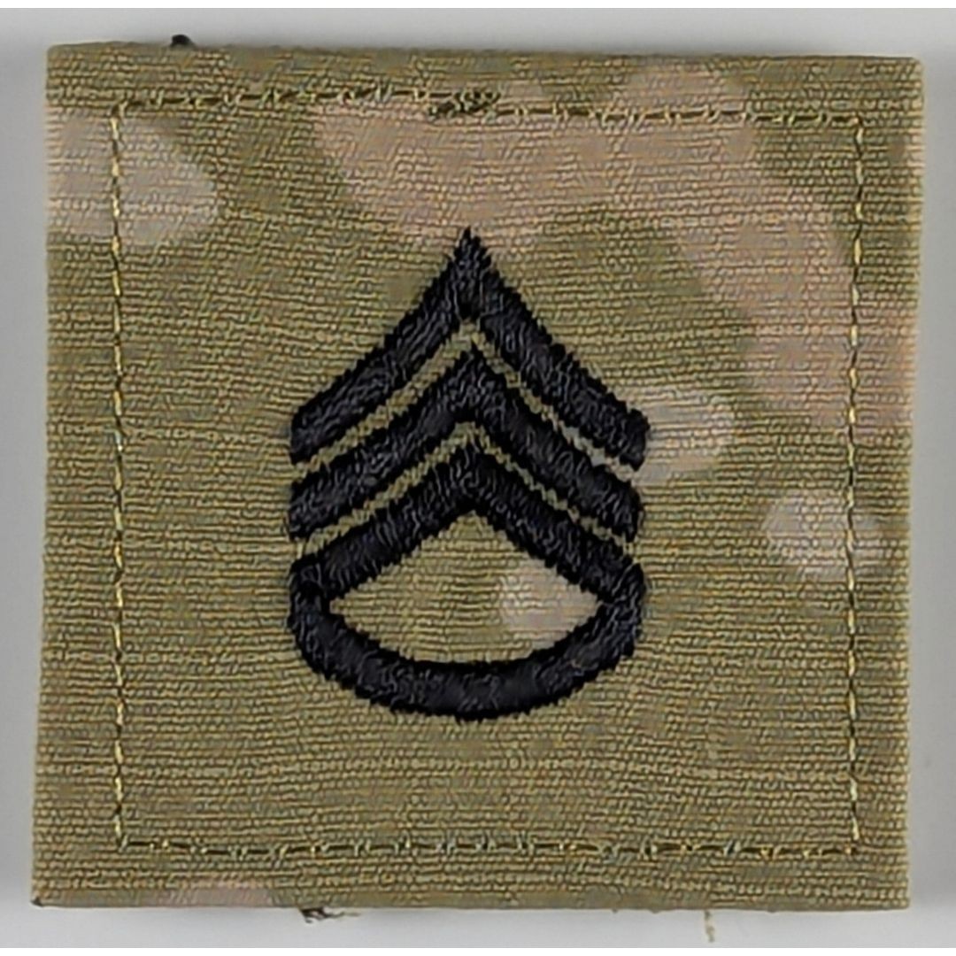 Staff Sergeant (SSG) OCP Rank Patch, Hook Fastener, Army Combat Uniform (ACU)