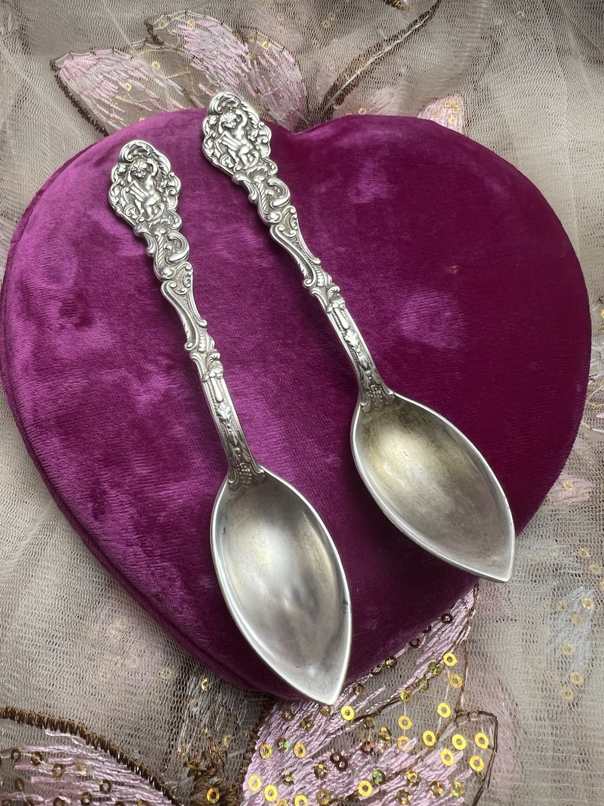 PAIR Gorham Sterling VERSAILLES (1888) GRAPEFRUIT SPOONS - HTF, No Monogram