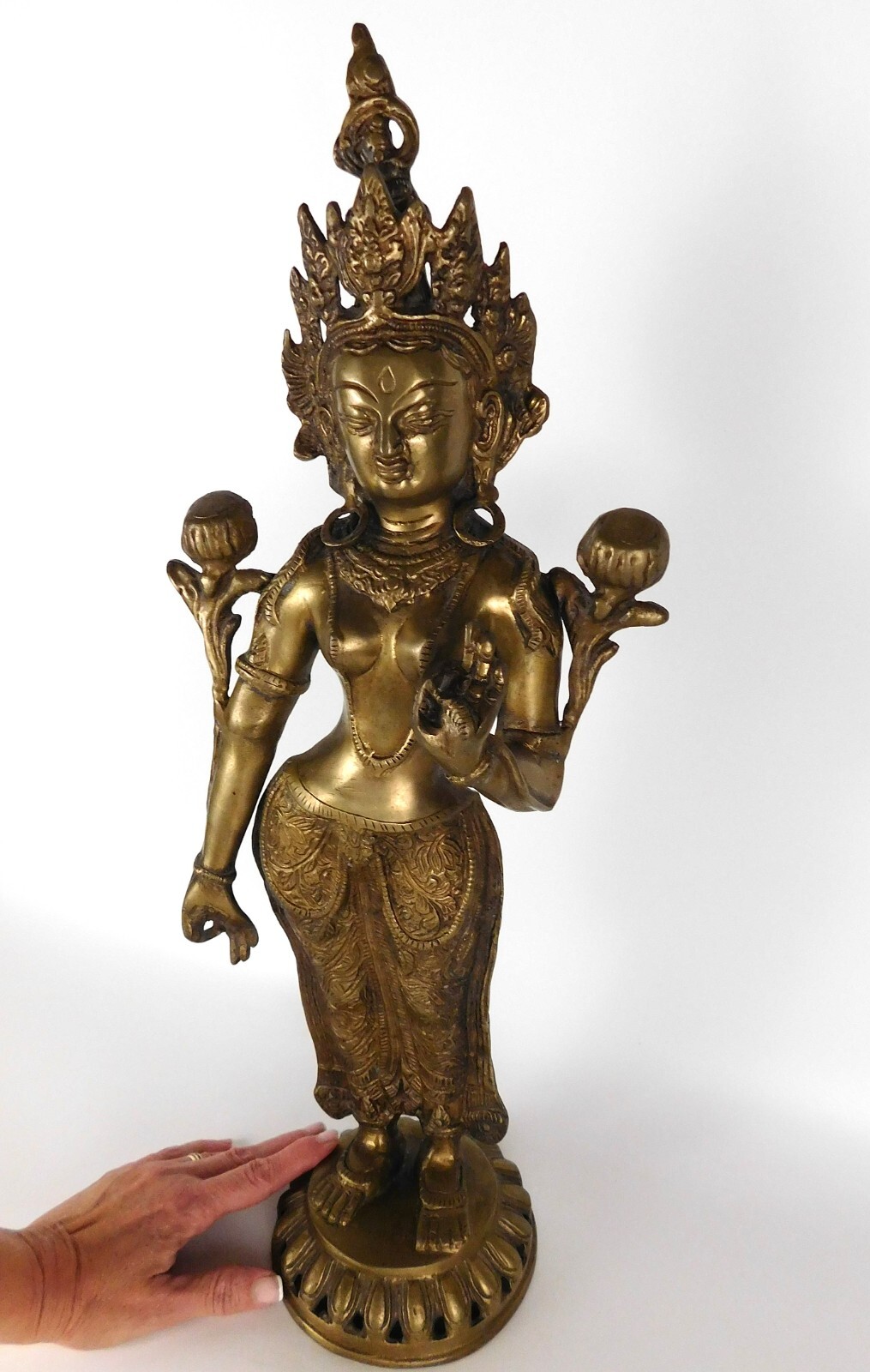 Vintage Gilt Bronze BODHISATTVA Female Buddhist Deity Standing Green TARA 20in. Vintage Gilt Bronze BODHISATTVA Female Buddhist Deity Standing Green TARA 20in.