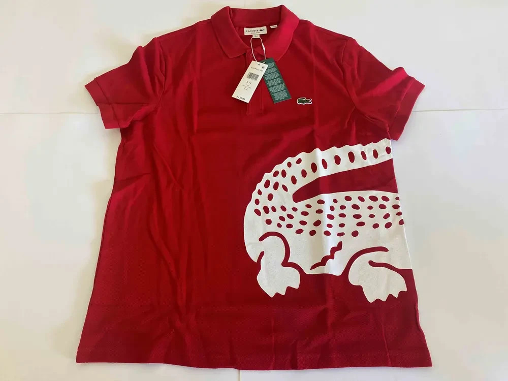 Lacoste Men\'s Short Slve Jersey Regular Fit Polo Shirt, Red, ALIGATOR PRINT SZ L Lacoste Men\'s Short Slve Jersey Regular Fit Polo Shirt, Red, ALIGATOR PRINT SZ L