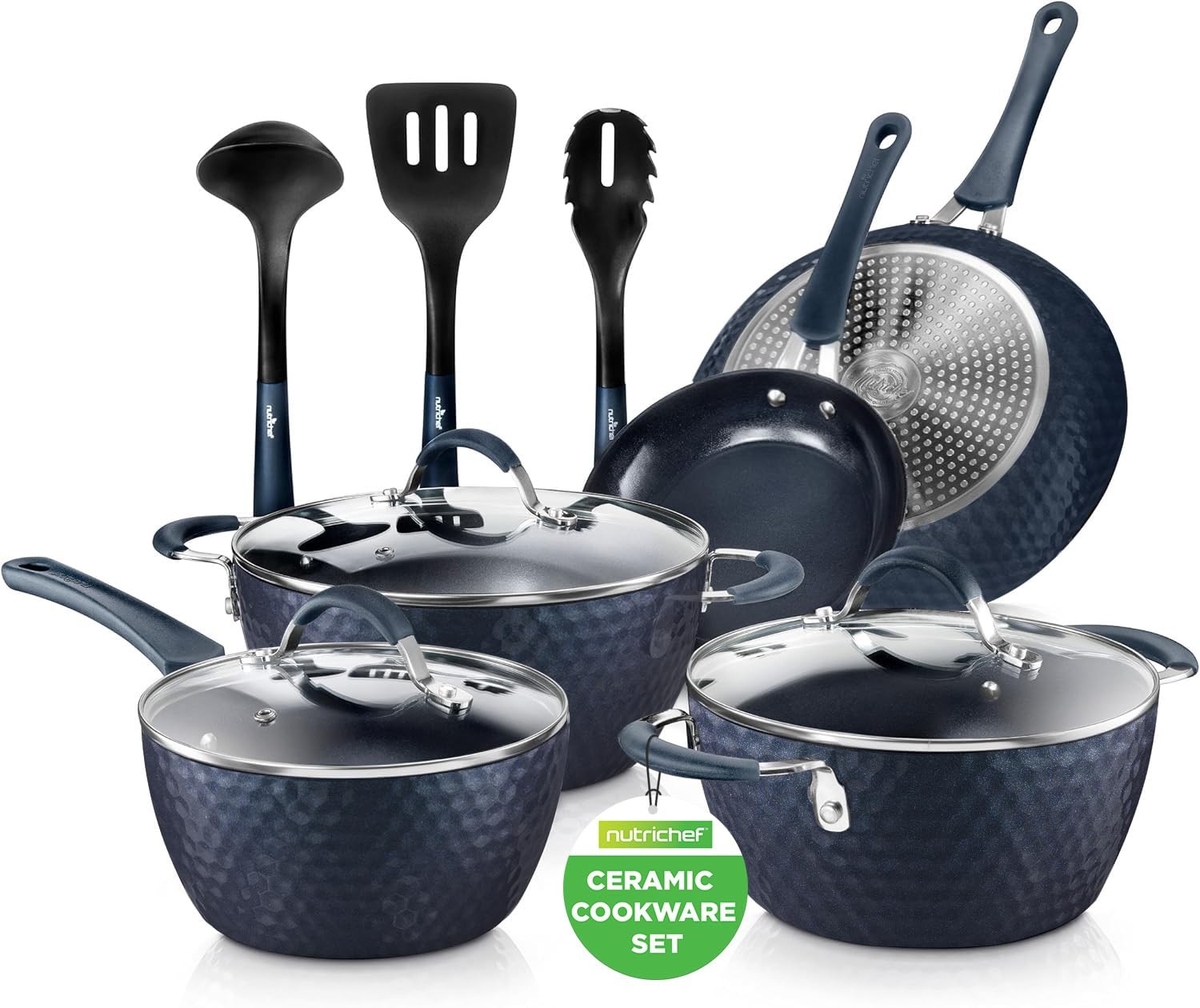 NutriChef NCCW11DS 11 Piece Pots and Pans Set - Diamond Blue