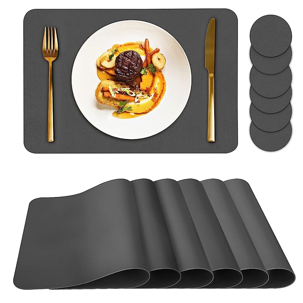 Bacgnyer Placemats Set of 6 Dark Gray with Coasters Bacgnyer Placemats Set of 6 Dark Gray with Coasters