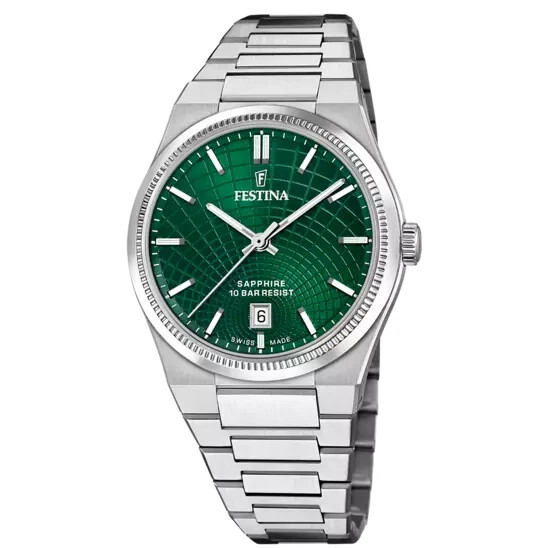 Festina Swiss F200515 Mens Silver Stainless Steel Analog Green Dial Watah 40 mm