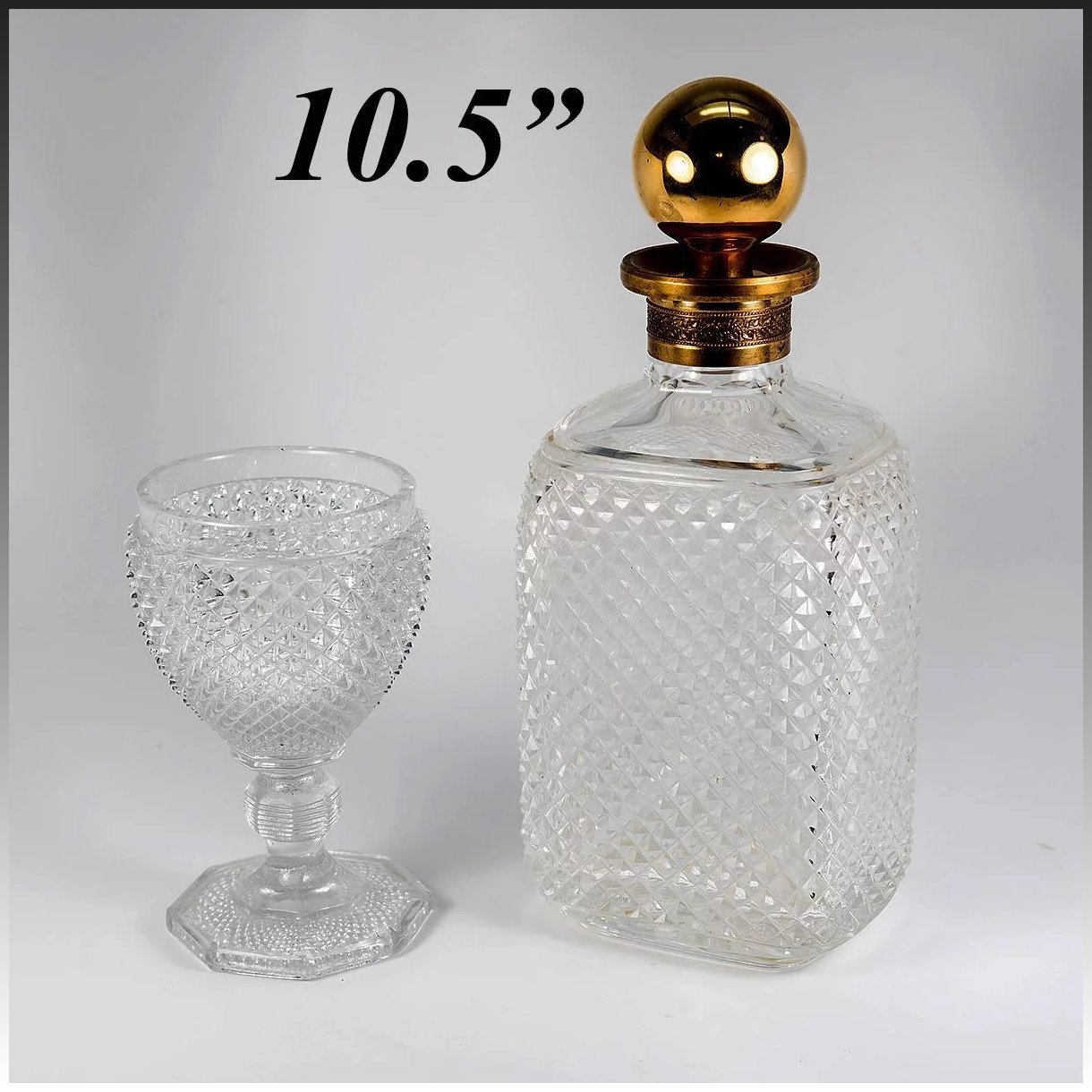 Superb Antique French Baccarat c.1830 Diamond Cut Decanter and Full Size Goblet