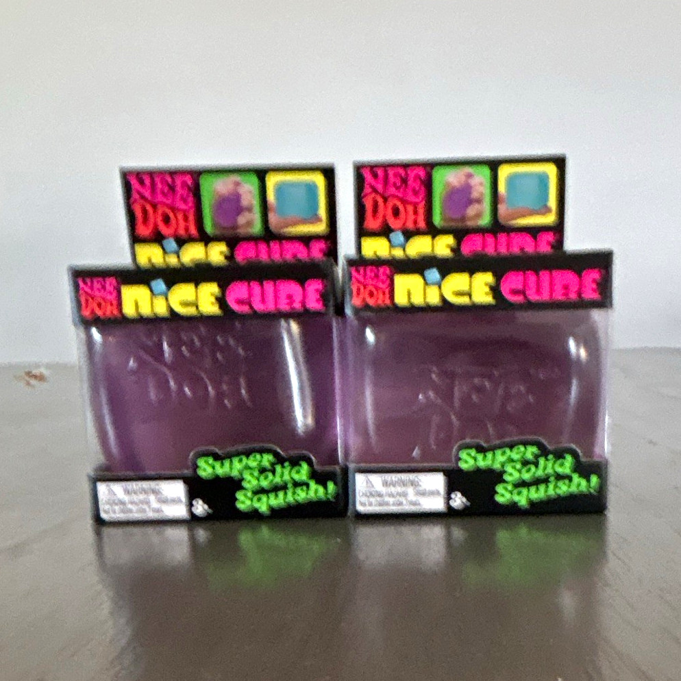 Nee Doh Nice Cube Purple Super Solid Squishy Gel Squeeze Ball Toy Lot of 2