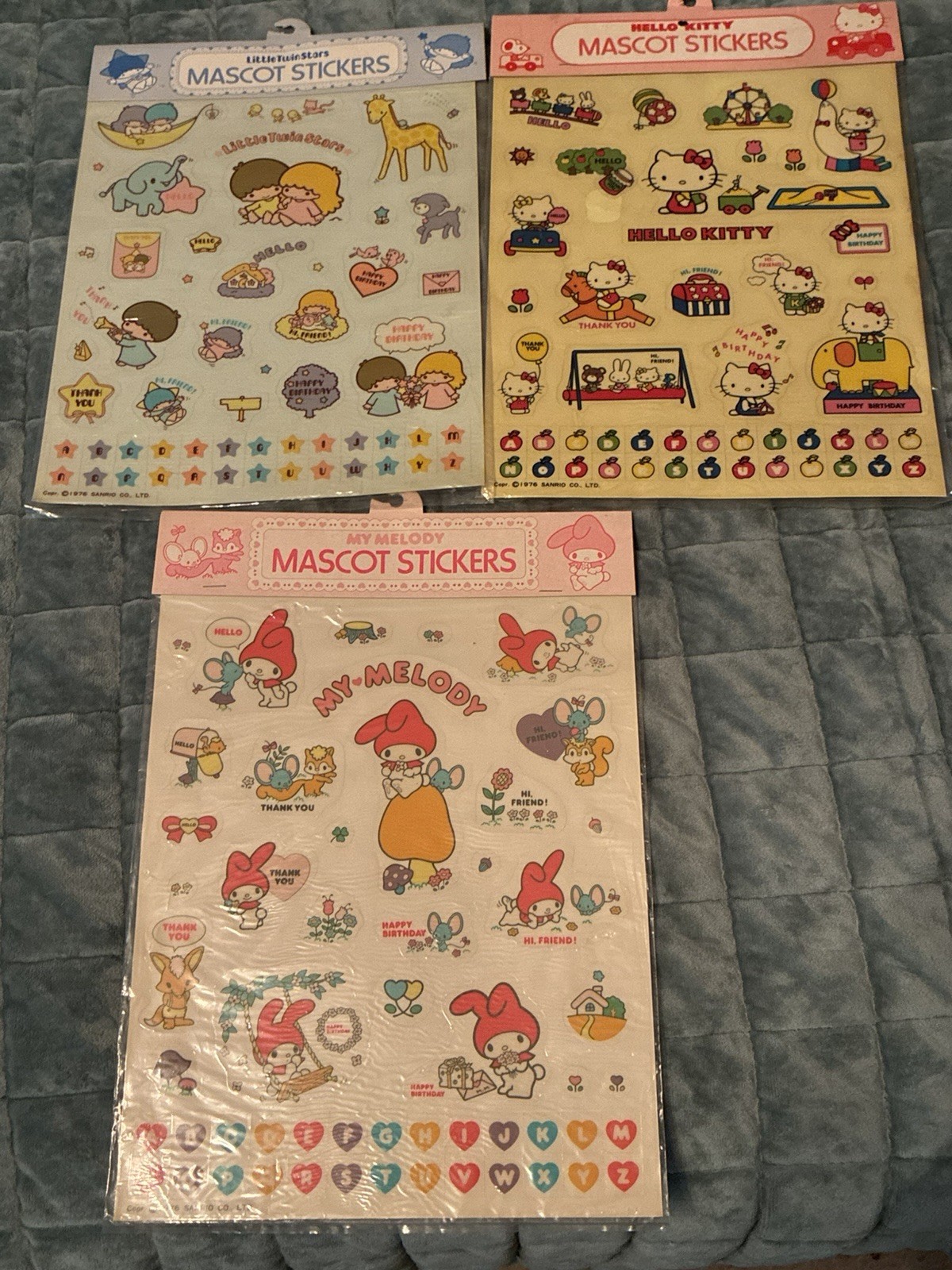 Vtg 1976 Hello Kitty, Little Twin Stars, Melody Mascot Stickers Vtg 1976 Hello Kitty, Little Twin Stars, Melody Mascot Stickers