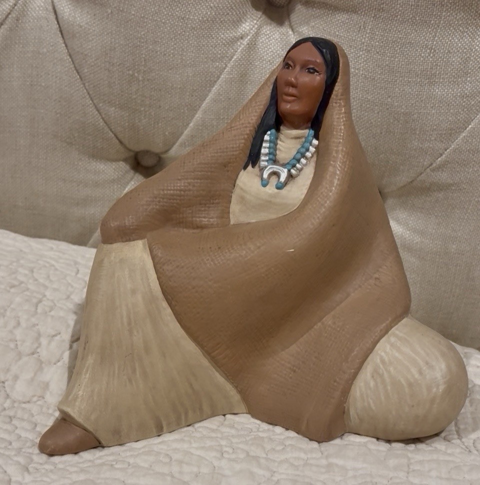 Vintage Southwestern Native American Woman Figurine Signed DK Studio Pottery 9”