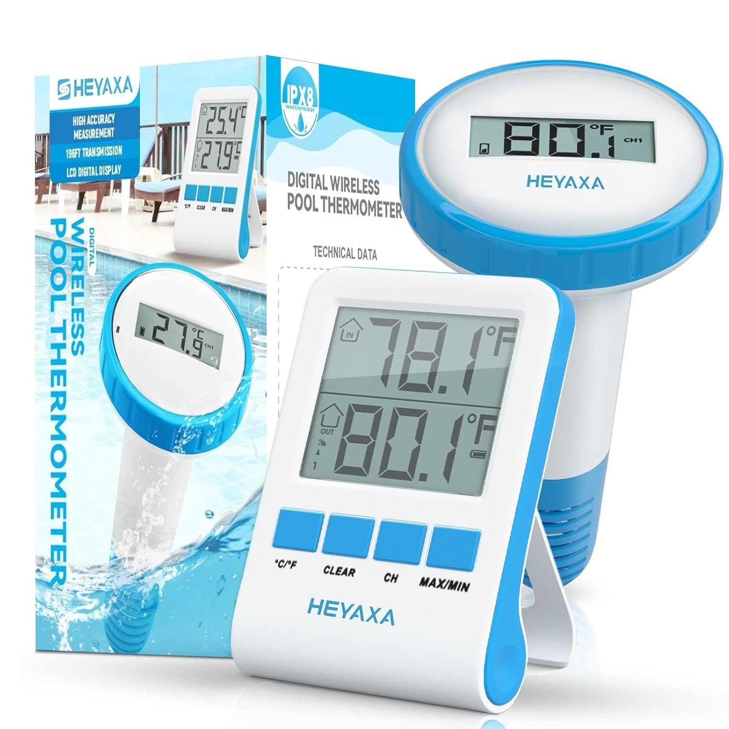 Wireless Pool Thermometer, Floating Easy Read, IPX8 Waterproof Digital Thermomet Wireless Pool Thermometer, Floating Easy Read, IPX8 Waterproof Digital Thermomet