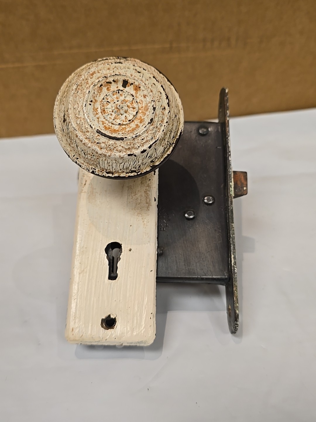 June 1889 Russell and Erwin Door Knob w/ Escutcheon Set w/ Mortise Lock Antique 