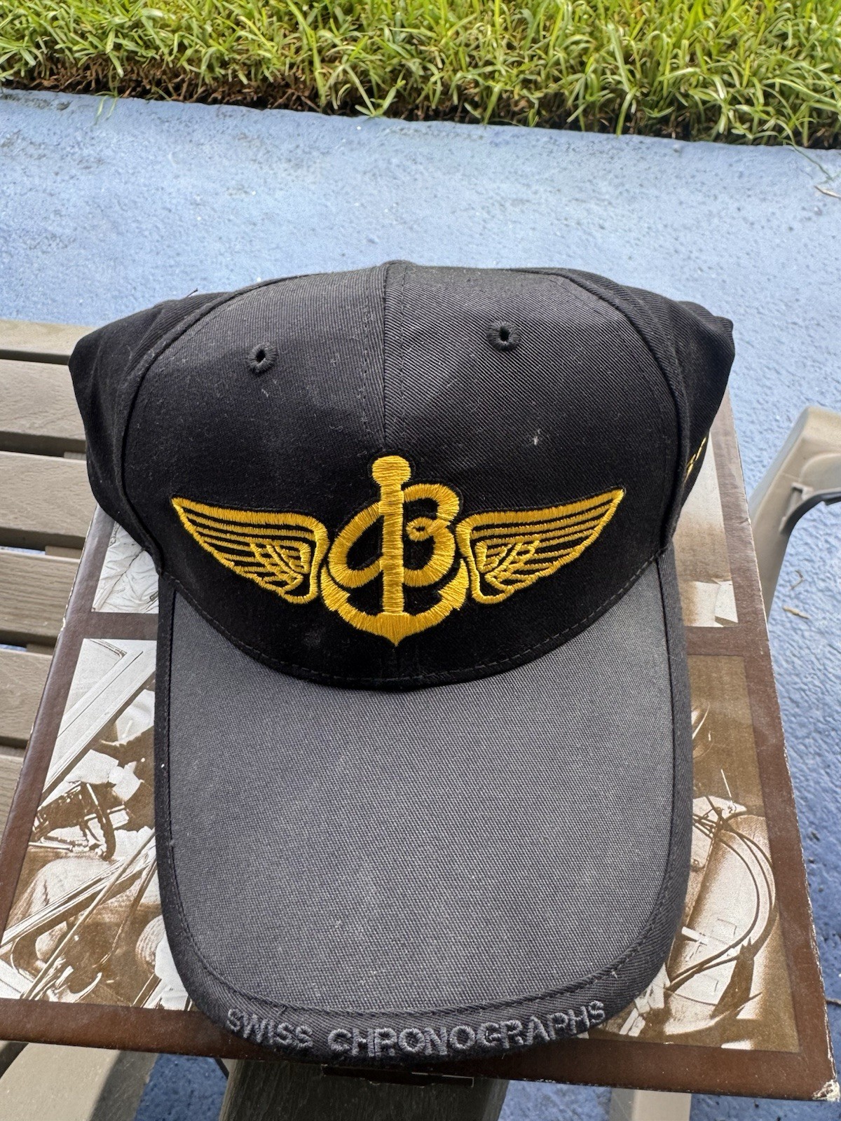 Vintage Breitling Watch Swiss Chronographs Embroidered Black Cotton Hat New, Vintage Breitling Watch Swiss Chronographs Embroidered Black Cotton Hat New,
