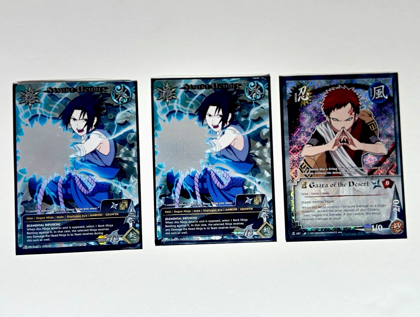 Naruto CCG Lot 3 Cards Sasuke Uchiha PR 068 & Gaara 287 Chase 2002 EN
