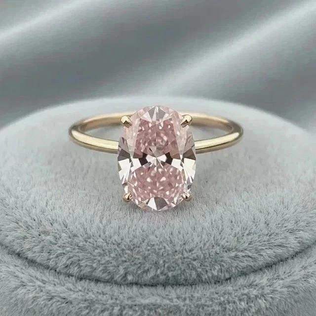 2.00Ct Oval Cut Lab Created Pink Diamond Solitaire Ring 14K Yellow Gold Plated