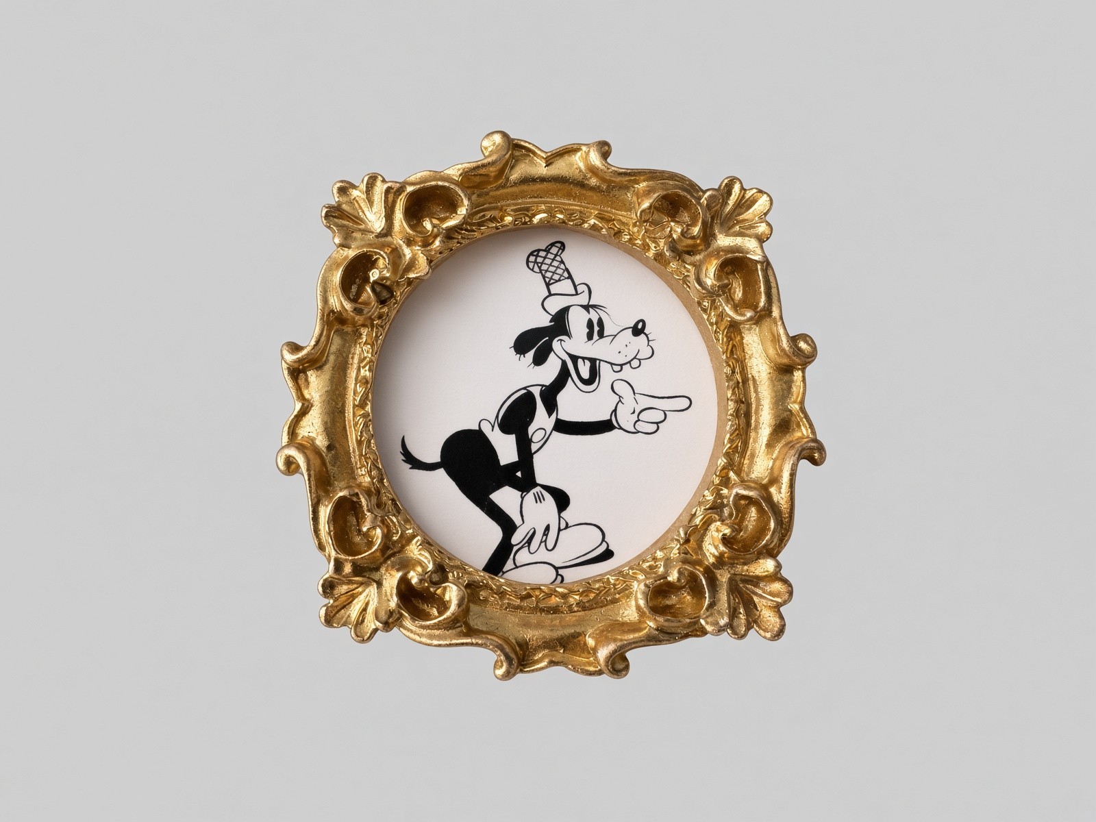 Vintage Disney Goofy Handmade Gold Ornate Frame Refrigerator Magnet ~2”