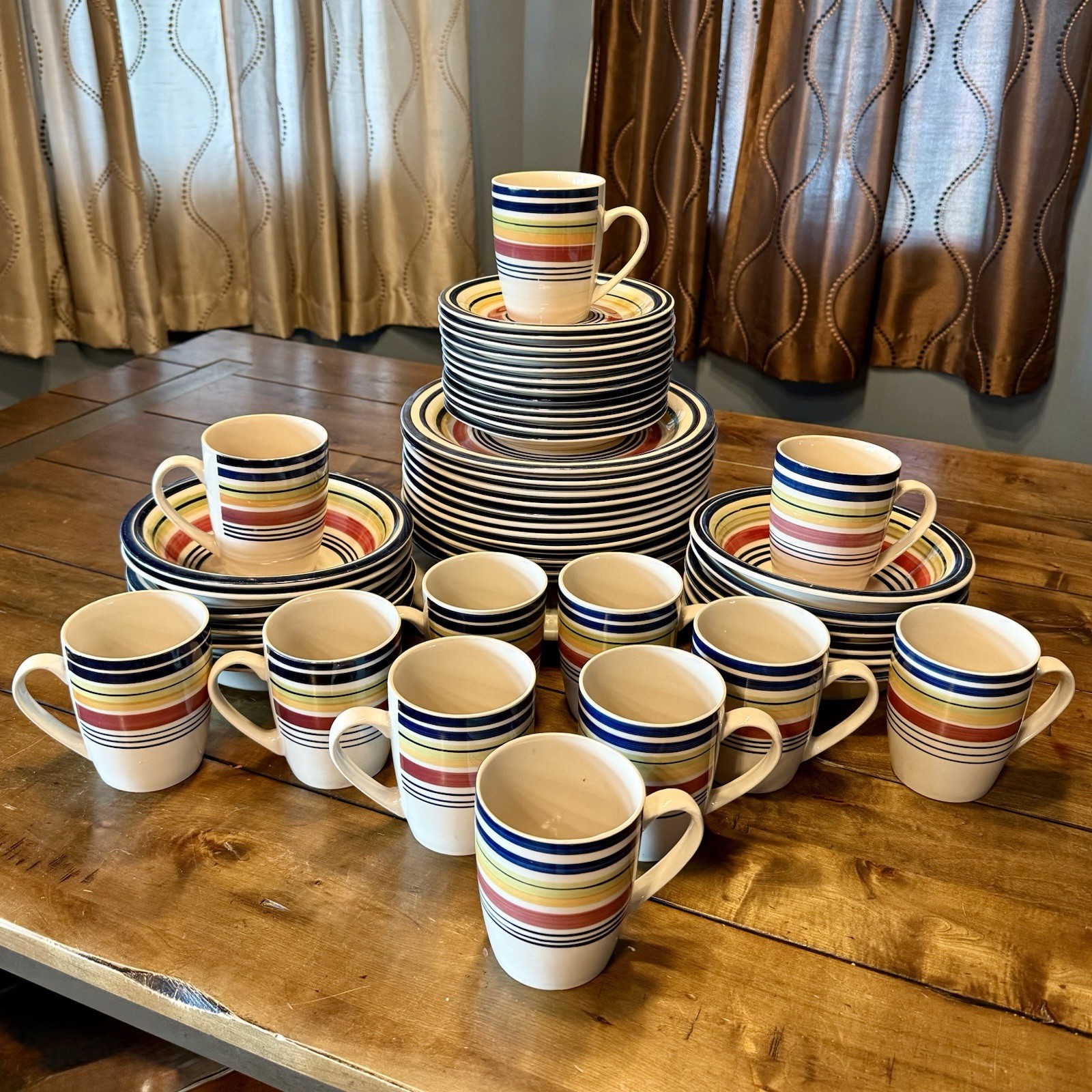 47pc VTG Pier 1 Imports Summer Stripes Stoneware Dish Set Dinner Lunch Bowl Mug 47pc VTG Pier 1 Imports Summer Stripes Stoneware Dish Set Dinner Lunch Bowl Mug