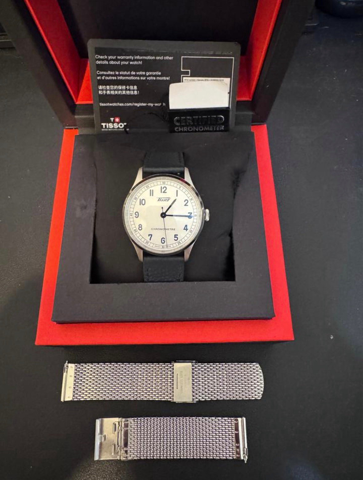 Tissot Chronometre Automatic Chronometer 39mm Silver Dial Blue Leather Box