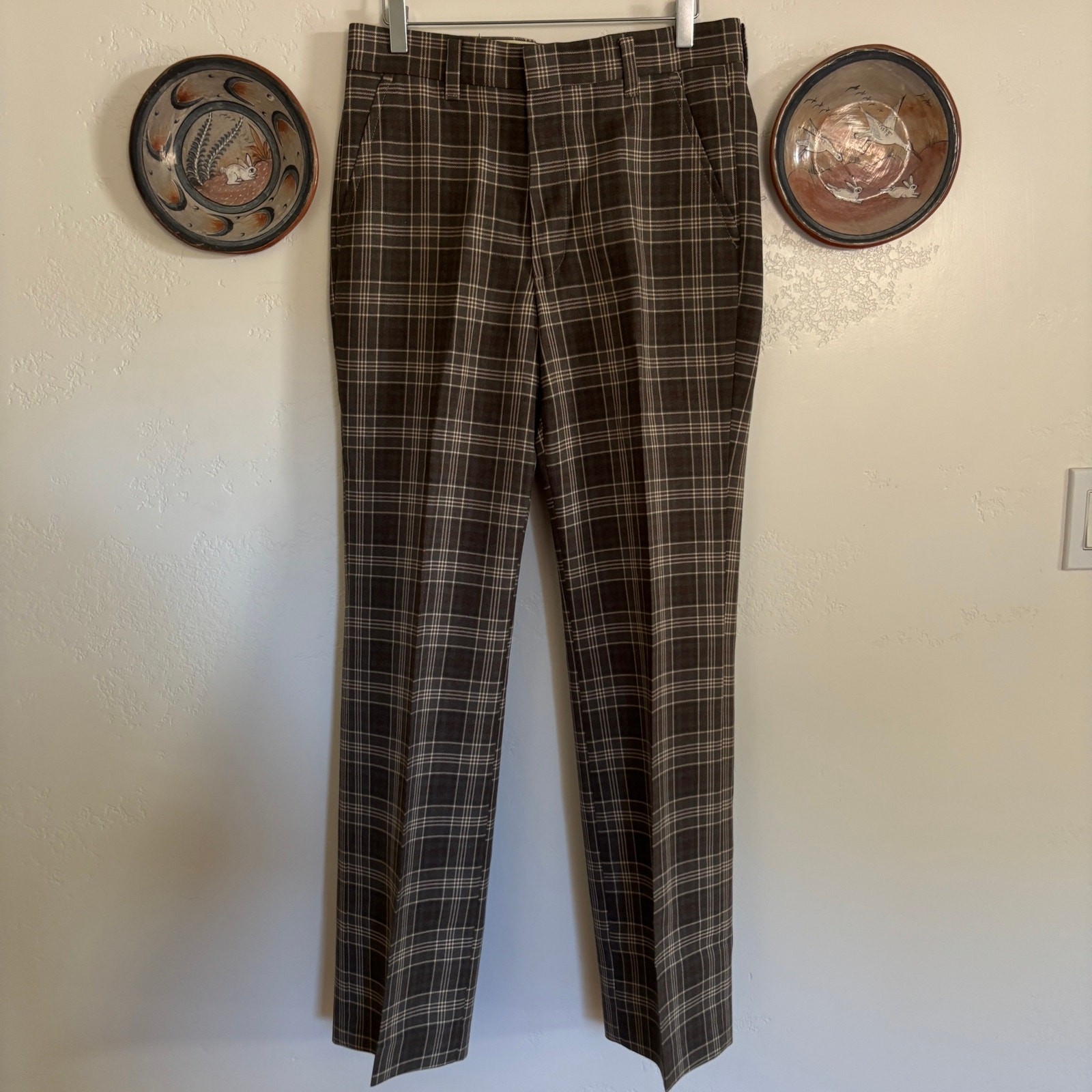 Vintage 70\'s Farah Men\'s Brown Plaid Trousers Vintage 70\'s Farah Men\'s Brown Plaid Trousers