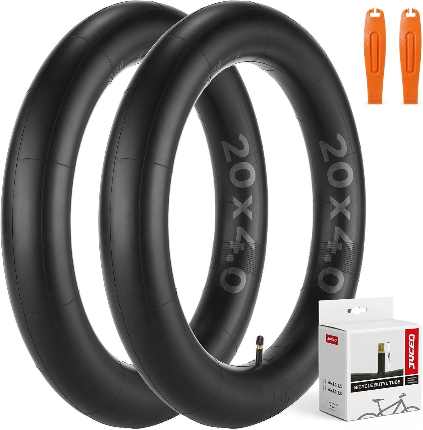 2 Pack 20x4.0 Fat Bike Bicycle Inner Tubes with 2 Tire Levers for Mountain Bikes