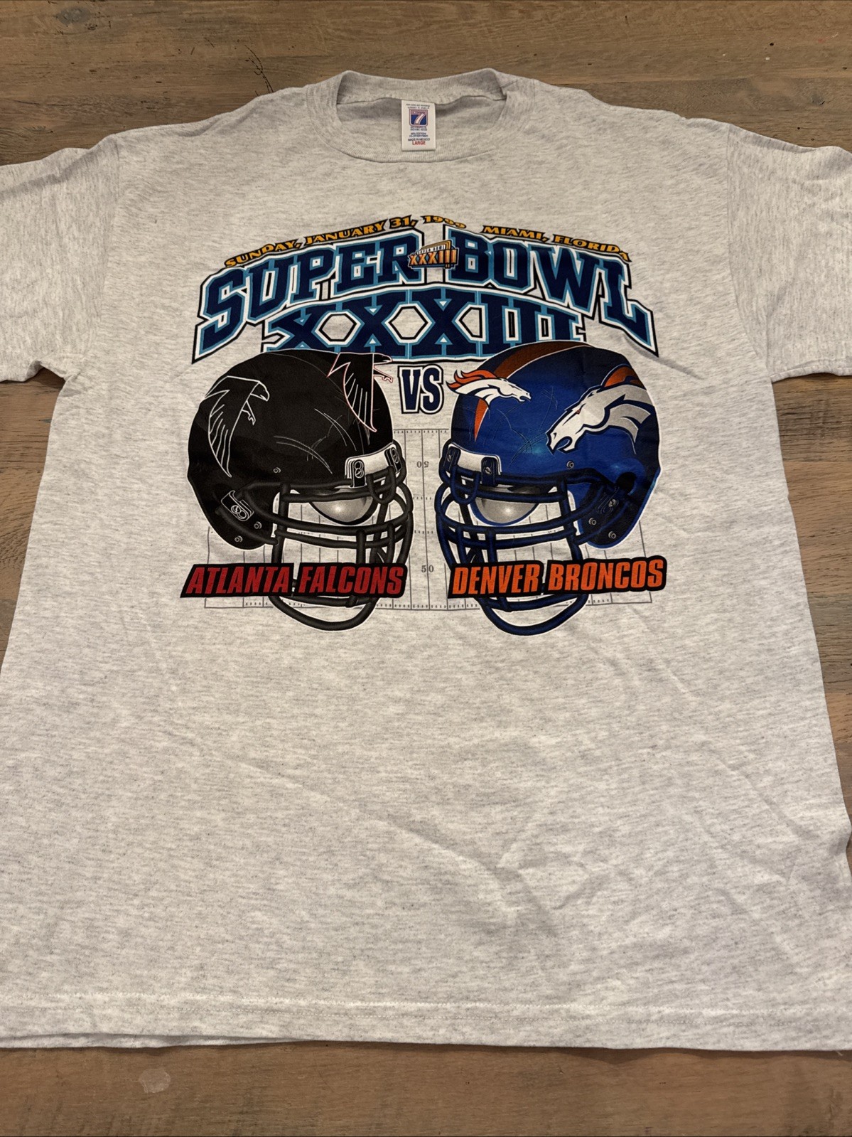 NWOT VTG Logo 7 1999 Super Bowl XXXIII Broncos Falcons NFL Football Shirt Large NWOT VTG Logo 7 1999 Super Bowl XXXIII Broncos Falcons NFL Football Shirt Large