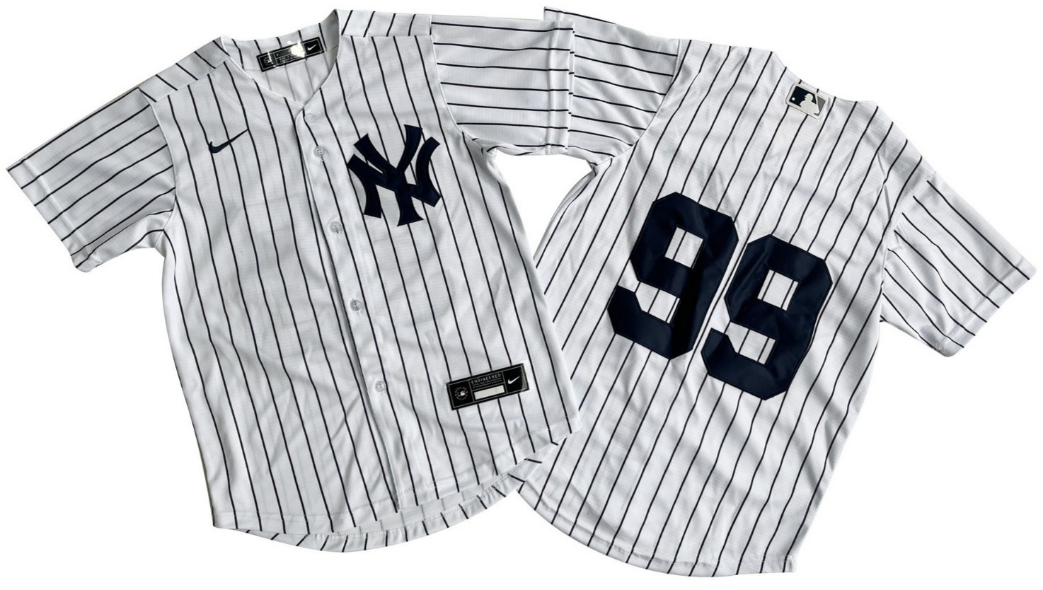 ​​Tariffs​ Free YOUTH\'S Yankees #99 Aaron Judge White Stripe Cool Base Jersey.