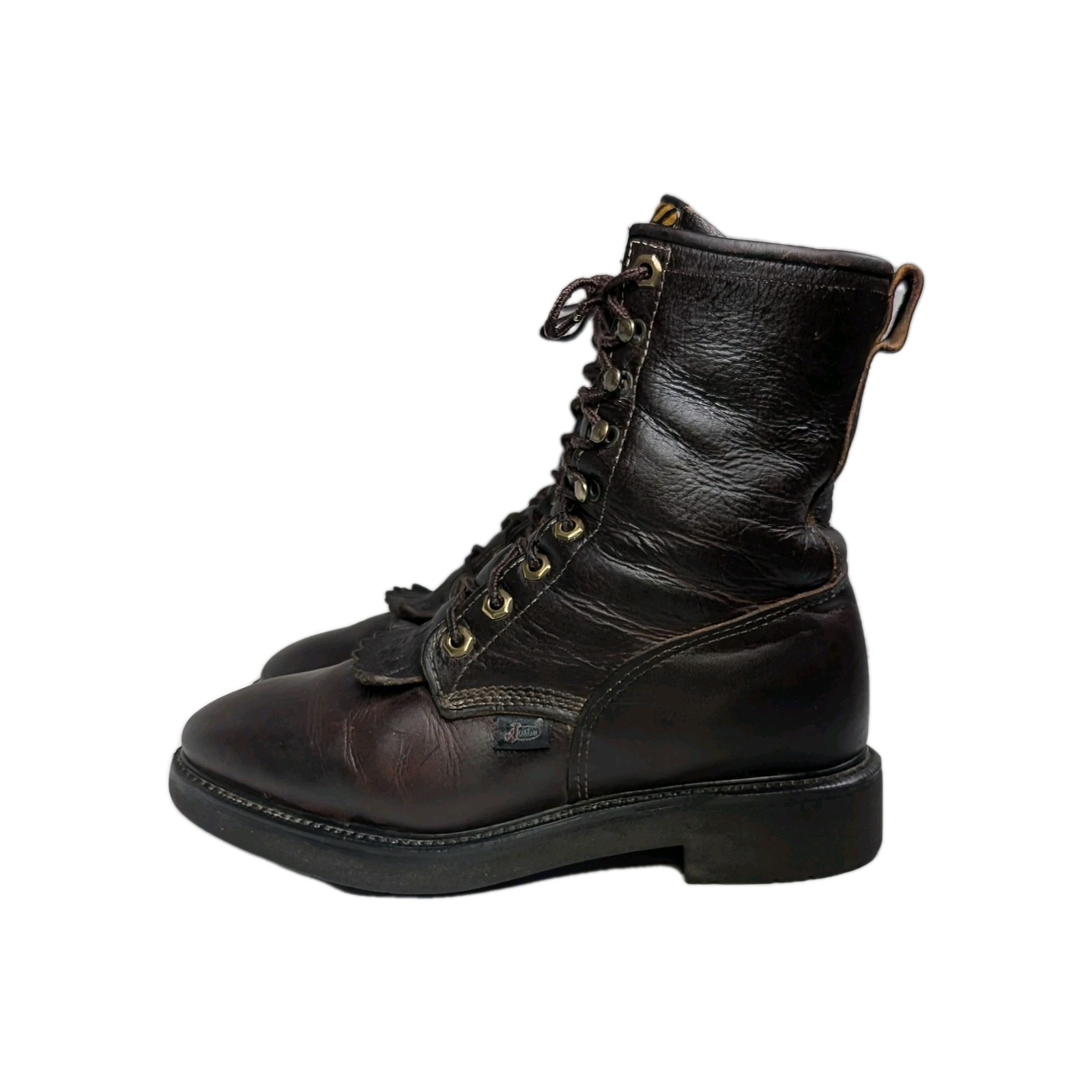 Justin Mens Boots Kiltie Packer Logger USA Size Men 7.5 Women\'s 9.5 