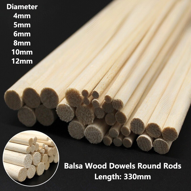 4mm-12mm Solid Balsa Wood Dowels Round Rods Aircraft Ship Model DIY Long 330mm
