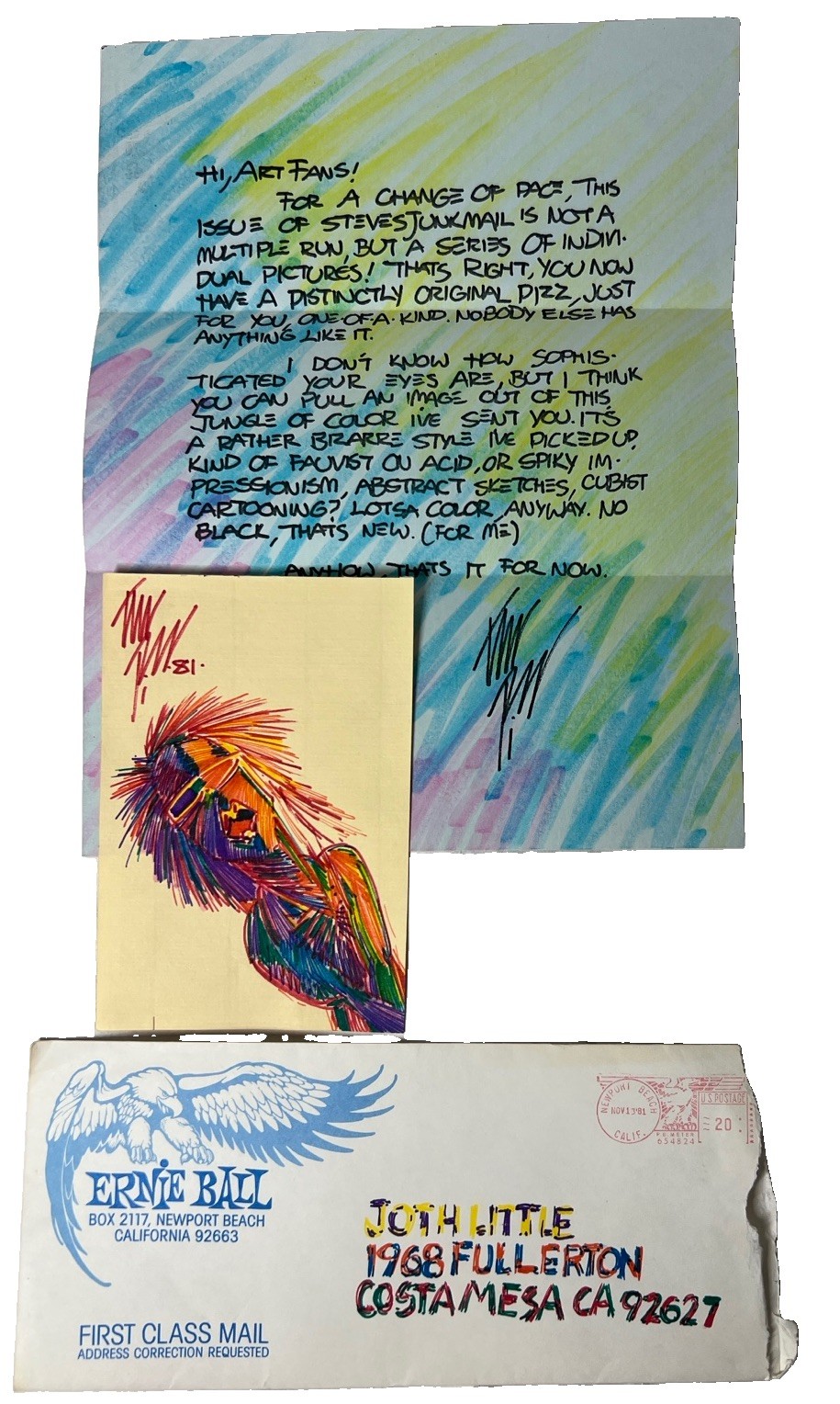 Steven Pizzaro Original Hand Drawing One Of A Kind With A Letter 1981 The Pizz