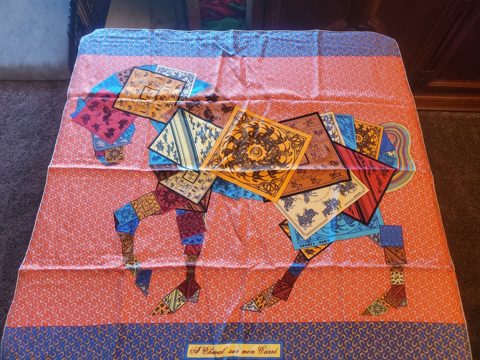 Hermes Silk Scarf 35” Carre 90cm “ A Cheval Sur Mon Carre” Hermes Silk Scarf 35” Carre 90cm “ A Cheval Sur Mon Carre”