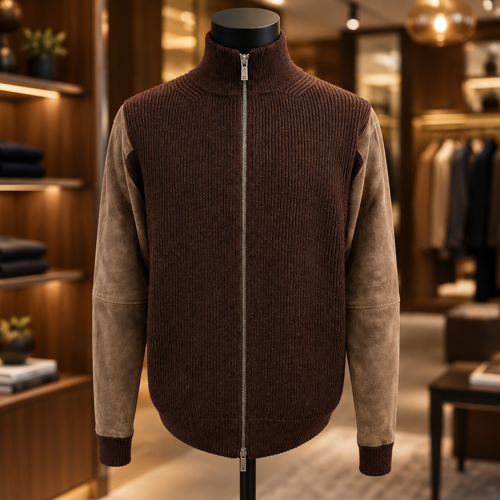 Zegna Sport 100% Wool 100% Leather Sleeves Sweater Size XL Zegna Sport 100% Wool 100% Leather Sleeves Sweater Size XL