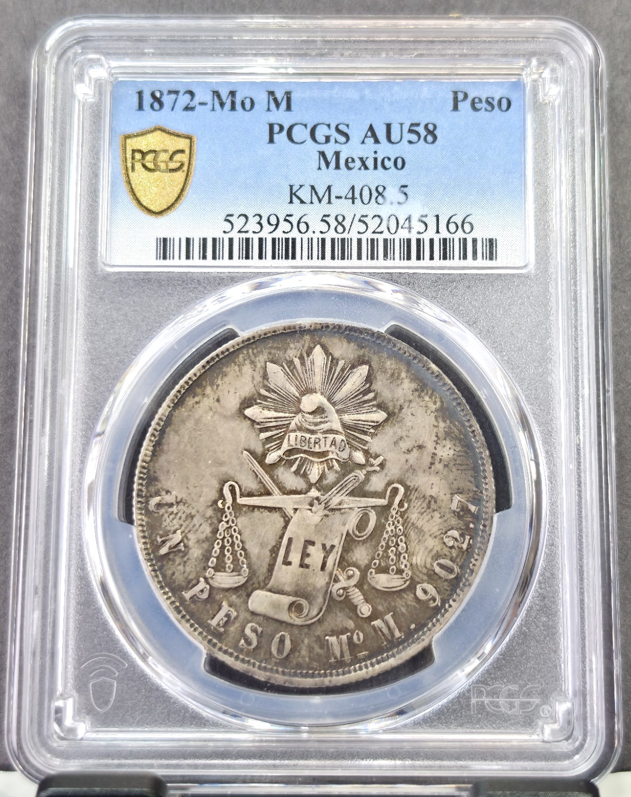 1872 MEXICO SILVER 1 PESO BALANCE SCALES PCGS AU 58 RARE HIGH GRADE MEXICO CITY 1872 MEXICO SILVER 1 PESO BALANCE SCALES PCGS AU 58 RARE HIGH GRADE MEXICO CITY