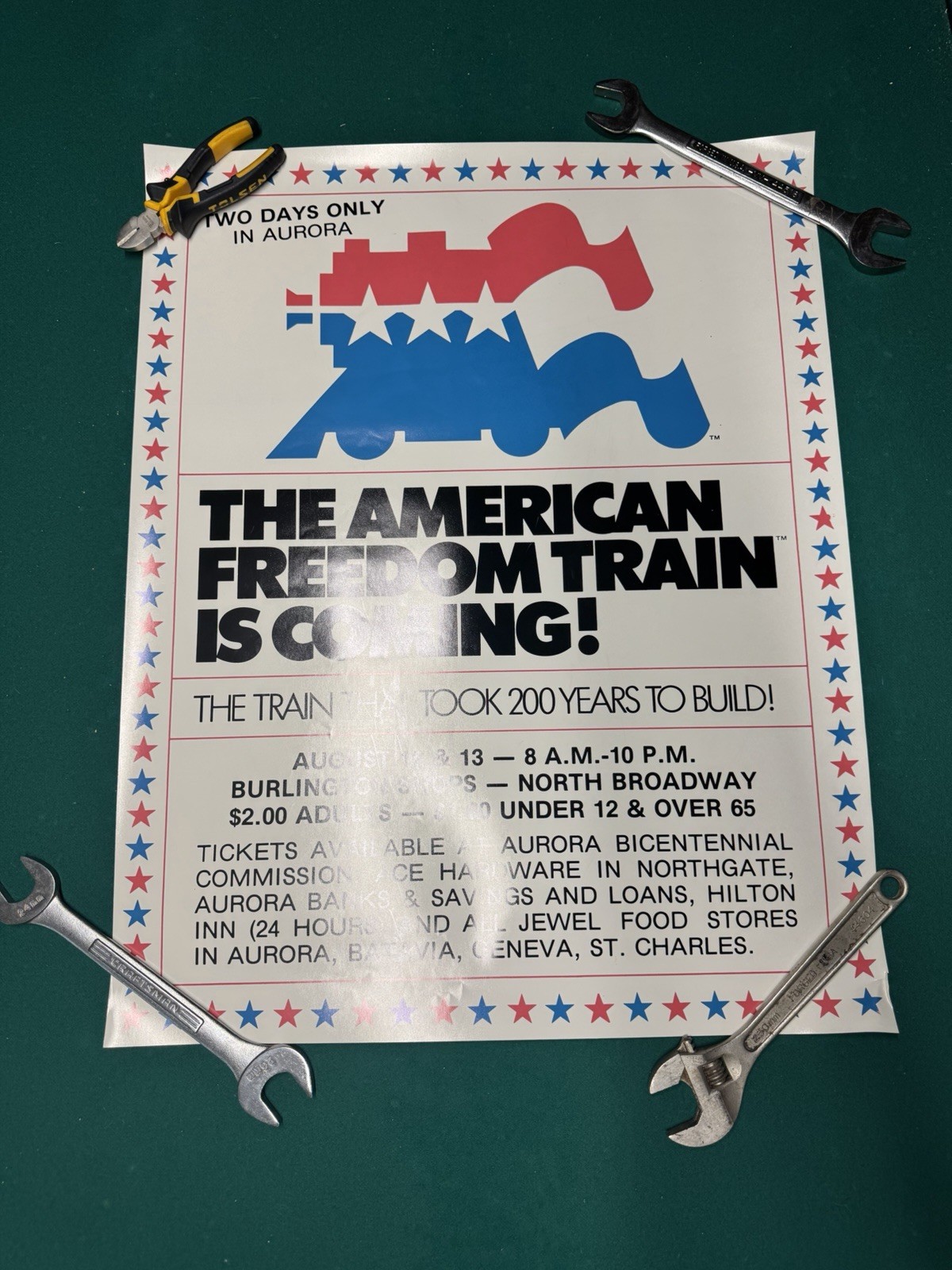 Vintage The American Freedom Train Poster - Aurora IL Bicentennial Visit 28”x22” Vintage The American Freedom Train Poster - Aurora IL Bicentennial Visit 28”x22”