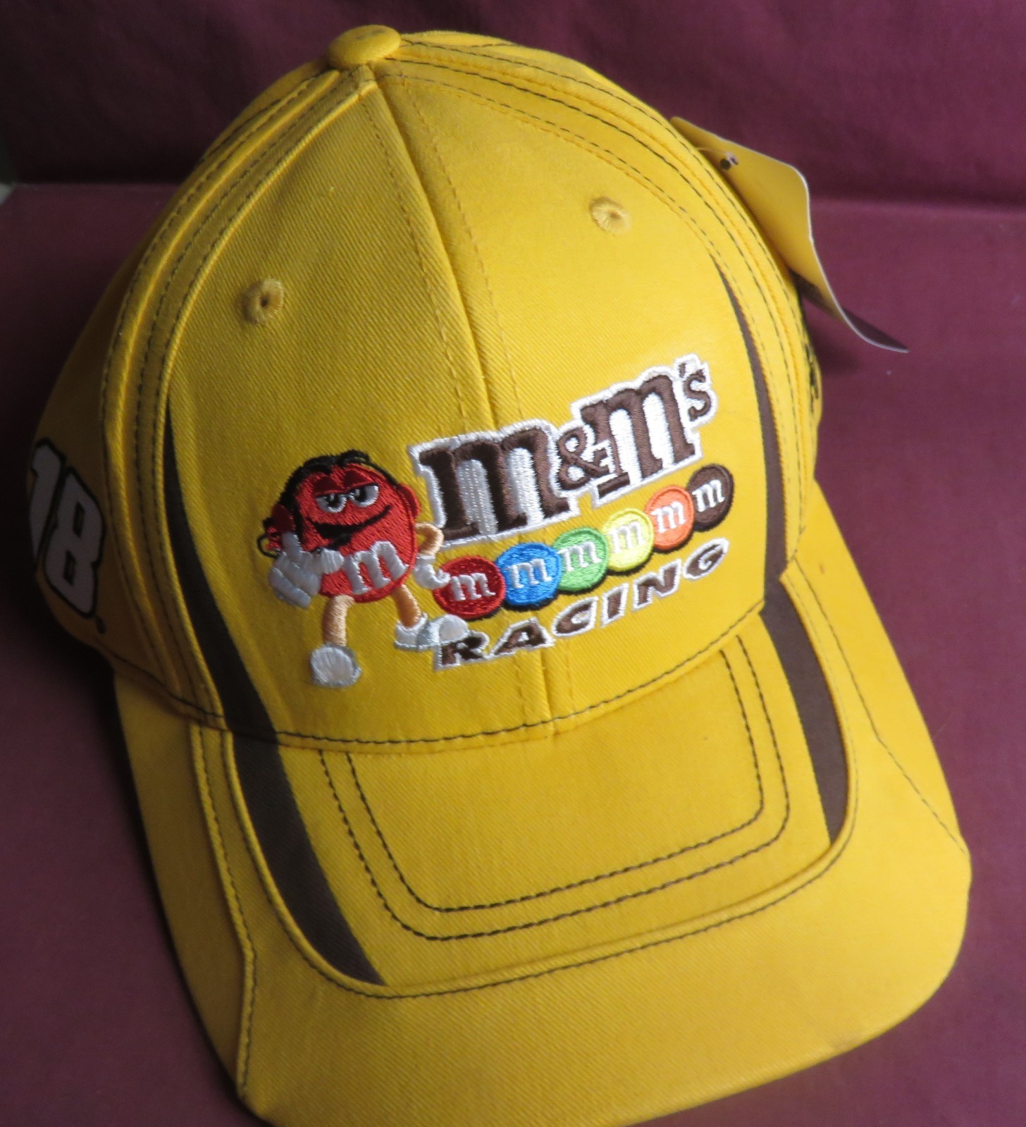 KYLE BUSCH, #18, CLASSIC YELLOW, M&M\'S HAT-CAP, NEW WITH TAG KYLE BUSCH, #18, CLASSIC YELLOW, M&M\'S HAT-CAP, NEW WITH TAG