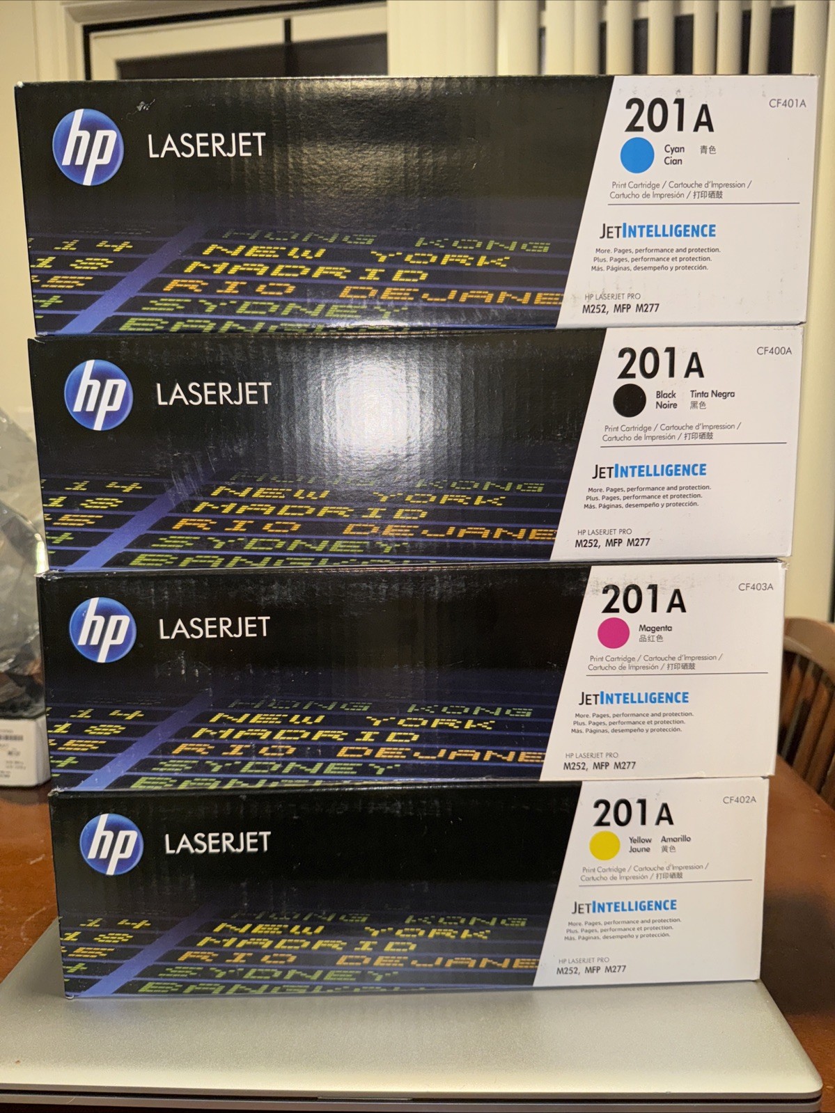 HP 201A LaserJet Toner Cartridges - Black, Cyan, Magenta, Yellow, Pack of 4 NEW HP 201A LaserJet Toner Cartridges - Black, Cyan, Magenta, Yellow, Pack of 4 NEW