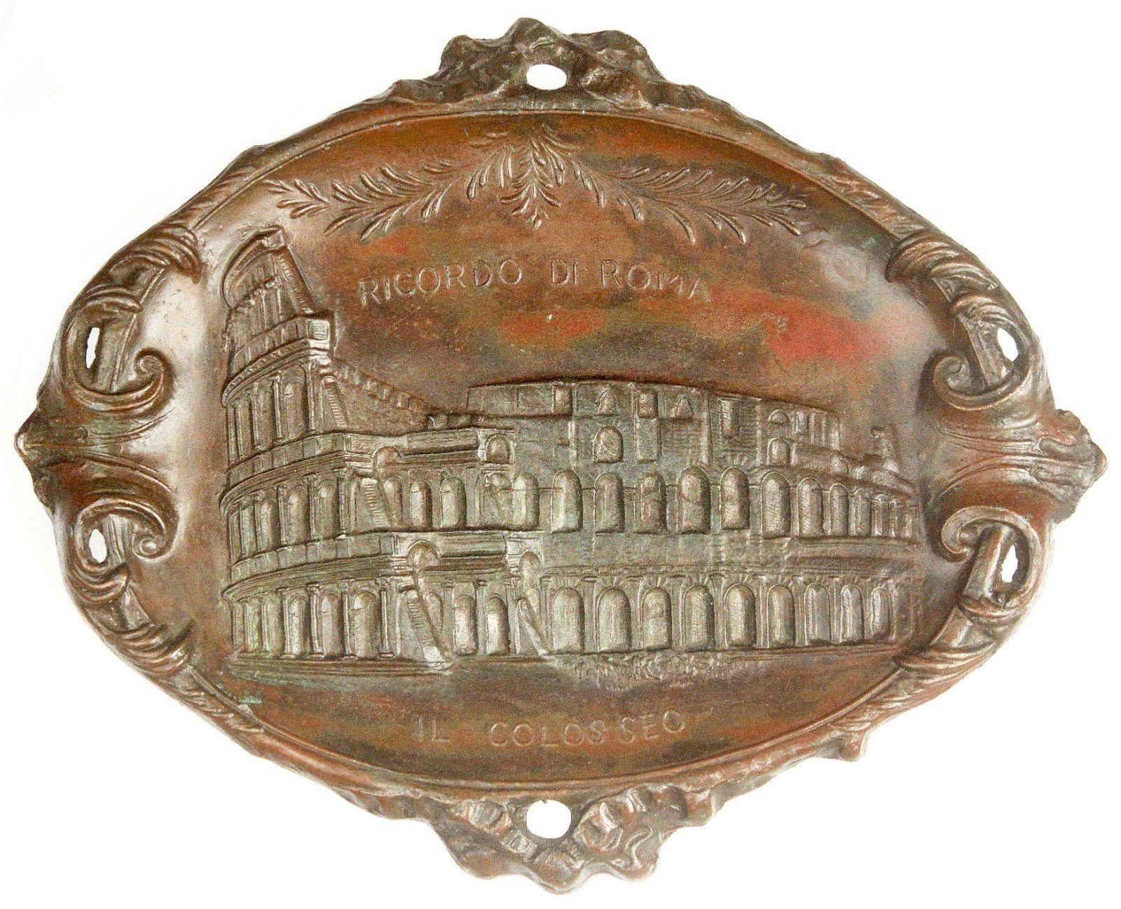 Antique Vintage Italian Grand Tour Travel Souvenir Rome Colosseum Metal Plaque Antique Vintage Italian Grand Tour Travel Souvenir Rome Colosseum Metal Plaque