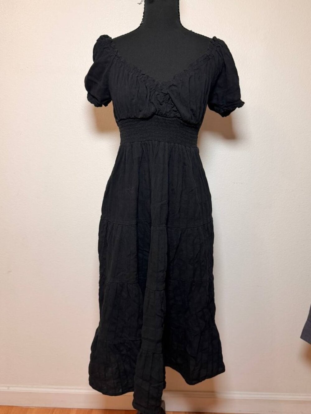 Forever 21 Black Cotton Midi Dress Cottagecore Romantic Goth Style