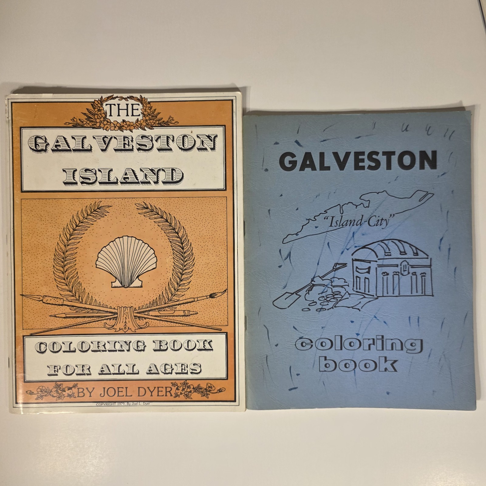 Signed Joel L Dyer Galveston Coloring Books Lot 1975 1979 Texas History