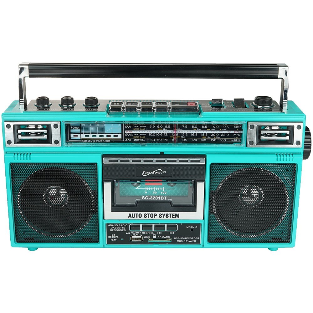 Supersonic Retro 4-Band Radio and Cassette Player with Bluetooth (Turquoise) Supersonic Retro 4-Band Radio and Cassette Player with Bluetooth (Turquoise)