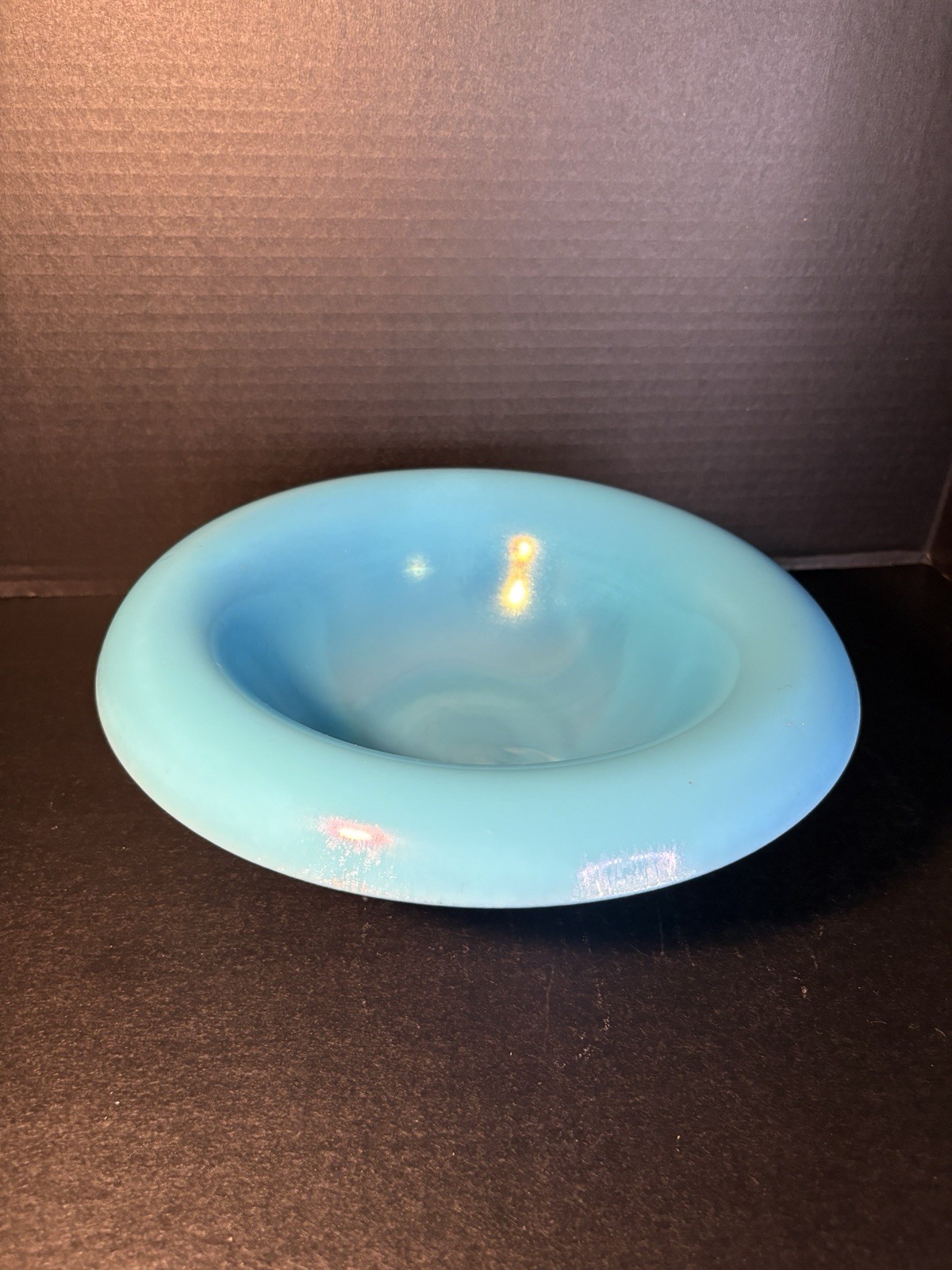 NORTHWOOD STRETCH GLASS BLUE ROLLED RIM BOWL VINTAGE 11.25”