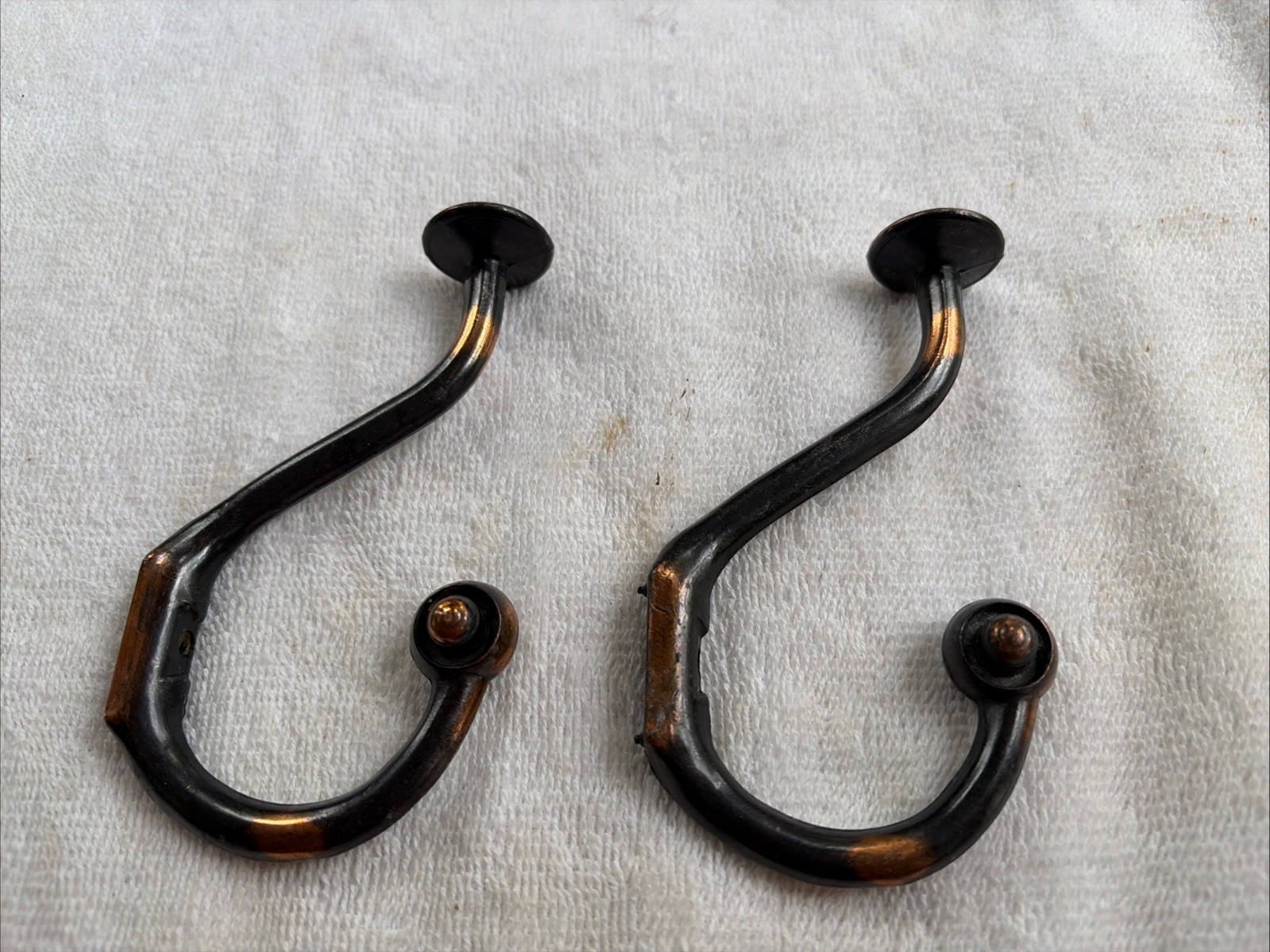Pair Early 1900’s Japanned Finished 4 3/4” Coat Hooks, Nicely Designed. Free Sh Pair Early 1900’s Japanned Finished 4 3/4” Coat Hooks, Nicely Designed. Free Sh