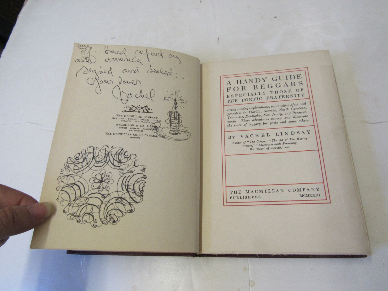 1923 SIGNED w/ DRAWING Lindsay Vachel, Handy Guide for Beggars