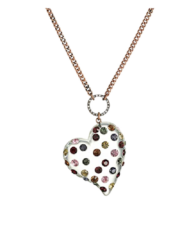 Betsey Johnson Multi-Colored Stone Lucite Heart Pendant Necklace | Long Length | Betsey Johnson Multi-Colored Stone Lucite Heart Pendant Necklace | Long Length |