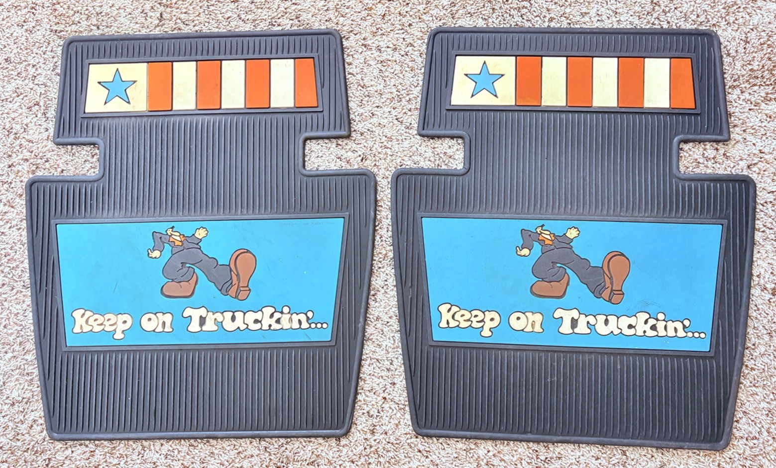 Vtg Pair RARE Robert Crumb 1970s Keep On Truckin Rubber Car/Truck Floor Mats USA Vtg Pair RARE Robert Crumb 1970s Keep On Truckin Rubber Car/Truck Floor Mats USA